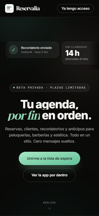 Reservalia en un móvil